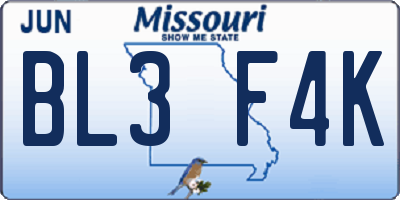 MO license plate BL3F4K