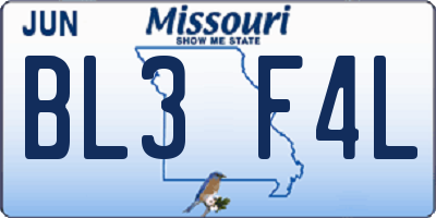 MO license plate BL3F4L