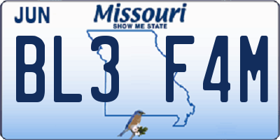 MO license plate BL3F4M