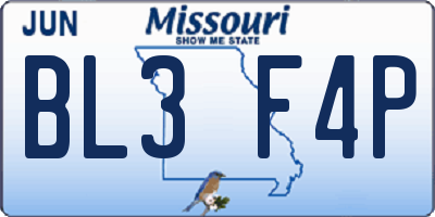 MO license plate BL3F4P