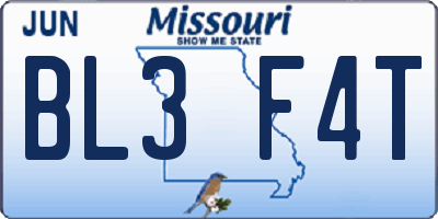 MO license plate BL3F4T