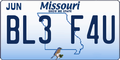 MO license plate BL3F4U