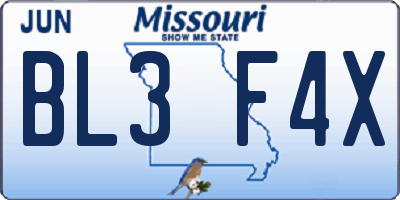 MO license plate BL3F4X