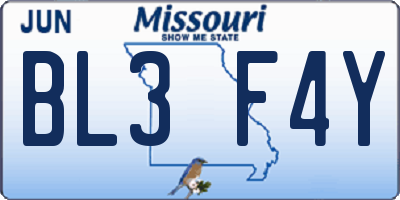 MO license plate BL3F4Y