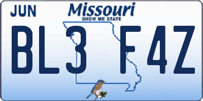 MO license plate BL3F4Z
