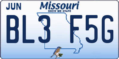 MO license plate BL3F5G