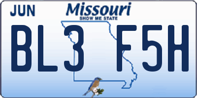 MO license plate BL3F5H