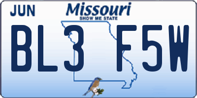 MO license plate BL3F5W