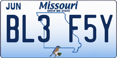 MO license plate BL3F5Y
