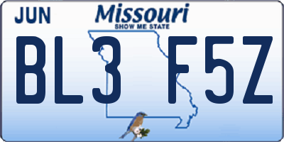 MO license plate BL3F5Z