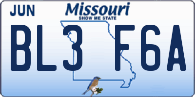 MO license plate BL3F6A