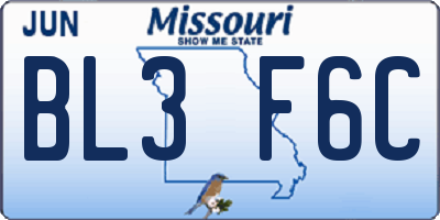 MO license plate BL3F6C