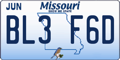 MO license plate BL3F6D