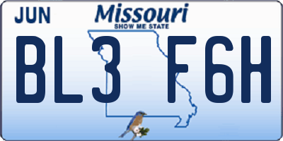 MO license plate BL3F6H