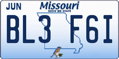 MO license plate BL3F6I