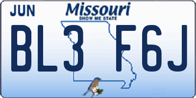 MO license plate BL3F6J