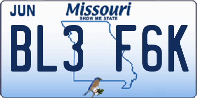 MO license plate BL3F6K