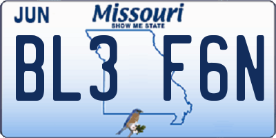 MO license plate BL3F6N