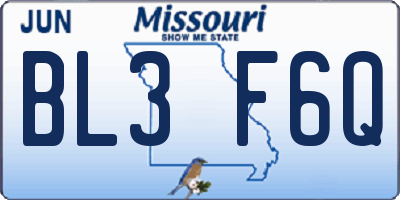 MO license plate BL3F6Q