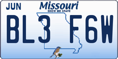 MO license plate BL3F6W