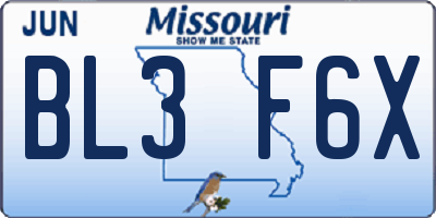 MO license plate BL3F6X