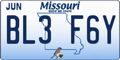 MO license plate BL3F6Y
