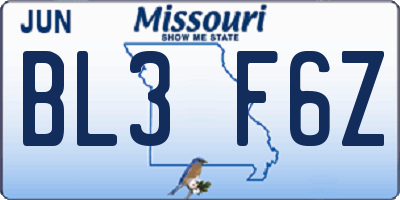 MO license plate BL3F6Z