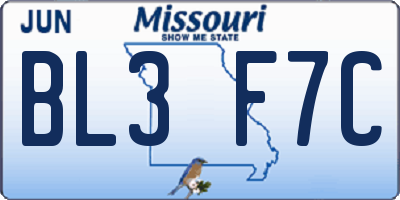 MO license plate BL3F7C