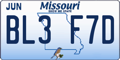 MO license plate BL3F7D