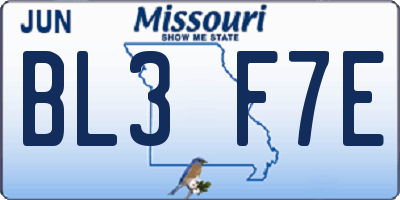 MO license plate BL3F7E