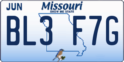MO license plate BL3F7G