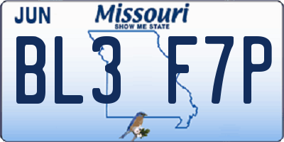 MO license plate BL3F7P