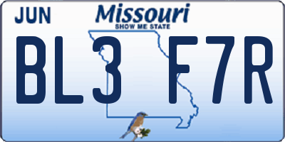 MO license plate BL3F7R