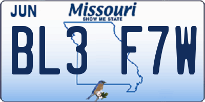 MO license plate BL3F7W