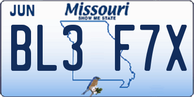 MO license plate BL3F7X
