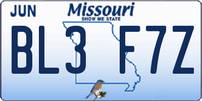 MO license plate BL3F7Z