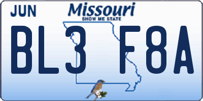 MO license plate BL3F8A