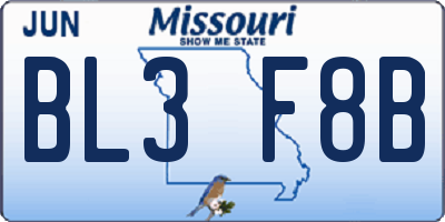 MO license plate BL3F8B