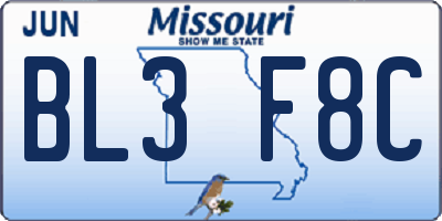 MO license plate BL3F8C