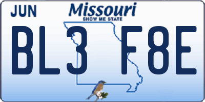 MO license plate BL3F8E