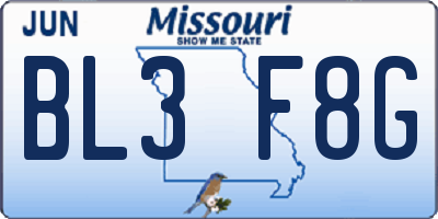 MO license plate BL3F8G