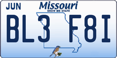 MO license plate BL3F8I