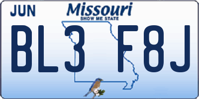 MO license plate BL3F8J