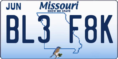 MO license plate BL3F8K