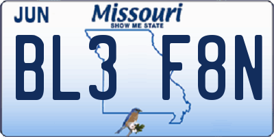 MO license plate BL3F8N