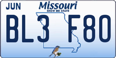 MO license plate BL3F8O