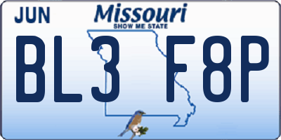 MO license plate BL3F8P