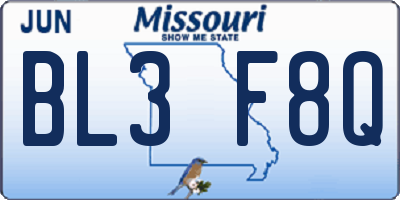 MO license plate BL3F8Q