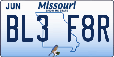 MO license plate BL3F8R