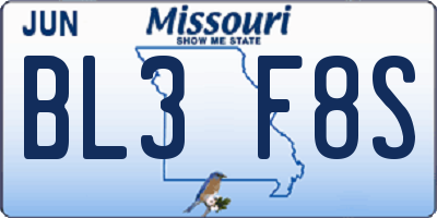 MO license plate BL3F8S